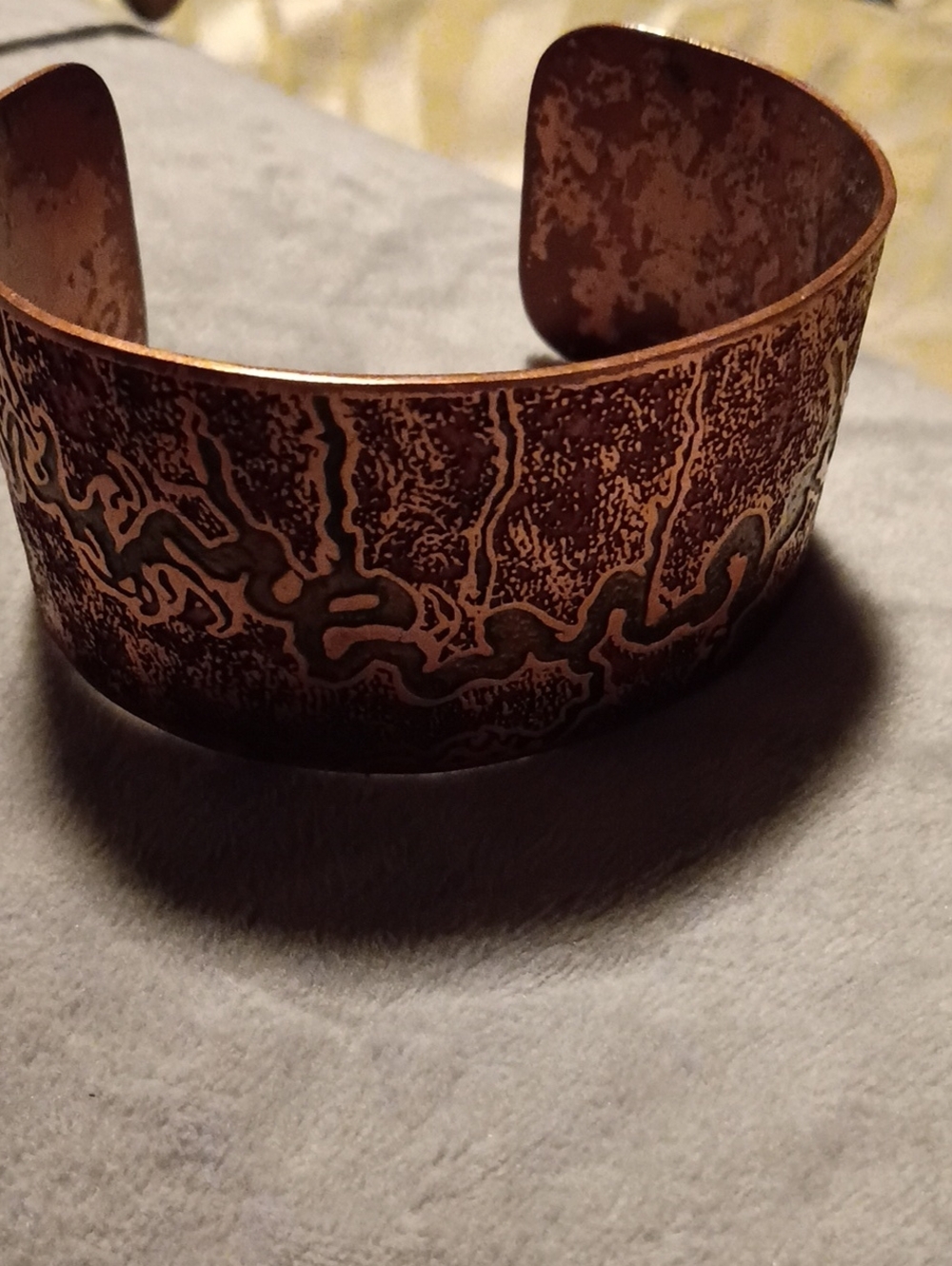 Etched Copper Tone Wide Cuff Bracelet